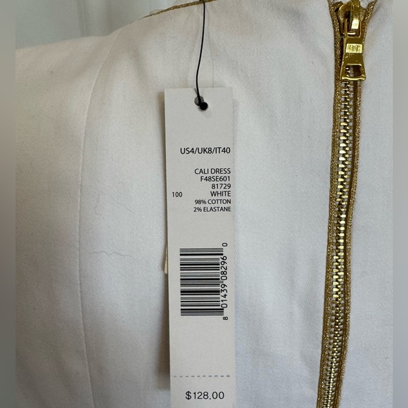 T Tahari White Cali Sleeveless Dress Women’s Size 4 Cotton Elastane Gold NWT - Picture 4 of 11